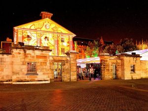 A Fabulous Front view of a Wedding venue with the bright lightings.