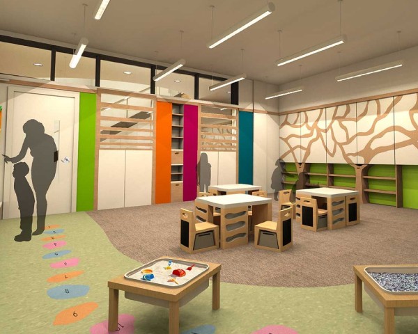 A Kindergarden Classroom Interior With Colorful Posters & Boards On Walls.